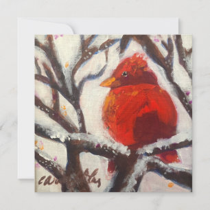 Cardinal on snowy branch greeting card