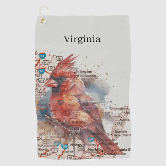 Cardinal on Virginia Road Map Golf Towel (Front)