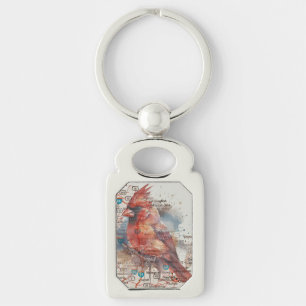 Cardinal on Virginia Road Map Key Ring