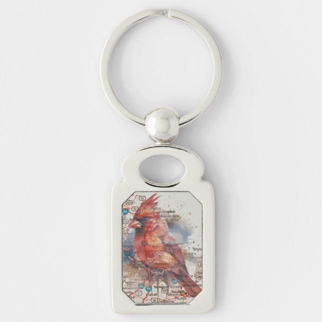 Cardinal on Virginia Road Map Key Ring (Front)