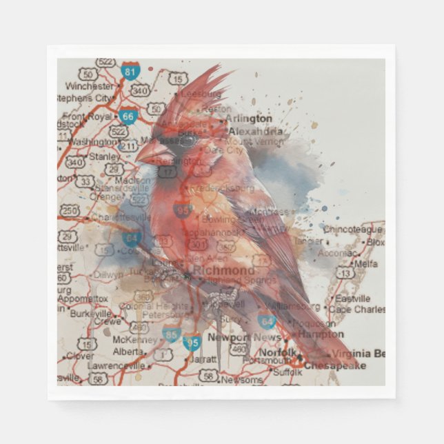 Cardinal on Virginia Road Map Napkin (Front)