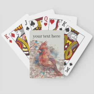 Cardinal on Virginia Road Map Watercolor Art Playing Cards