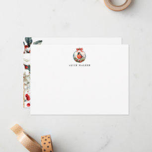 Cardinal Ornament Greenery  Monogram Note Card