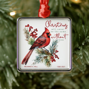 Cardinal Personalised Memorial Christmas  Metal Tree Decoration