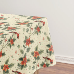 Cardinal Poinsettia Holiday Christmas Tablecloth