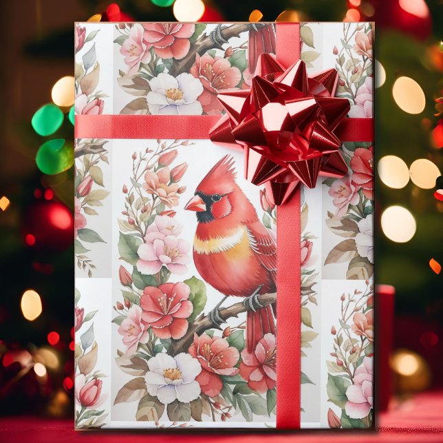 Cardinal Red Bird Beautiful Watercolor Christmas Wrapping Paper (Creator Uploaded)