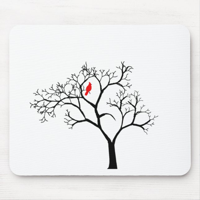 Cardinal Red Bird in Snowy Winter Tree Mouse Pad (Front)