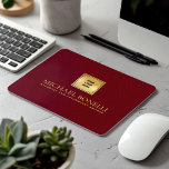 Cardinal Red Leather Luxury Gold Logo NAME Mouse Pad<br><div class="desc">Enhance your workspace with this premium cardinal red leather print mouse pad, designed to combine style and functionality. Featuring a luxurious gold logo and the option to add two lines of custom text, this mouse pad is perfect for personalising with your name, business, firm, or any other details of your...</div>