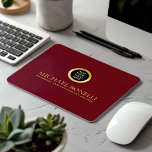 Cardinal Red Leather Luxury Gold ROUND Logo  Mouse Pad<br><div class="desc">Enhance your workspace with this cardinal red leather print mouse pad, designed to combine style and functionality. Featuring a luxurious gold logo and the option to add two lines of custom text, this mouse pad is perfect for personalising with your name, business, firm, or any other details of your choice....</div>