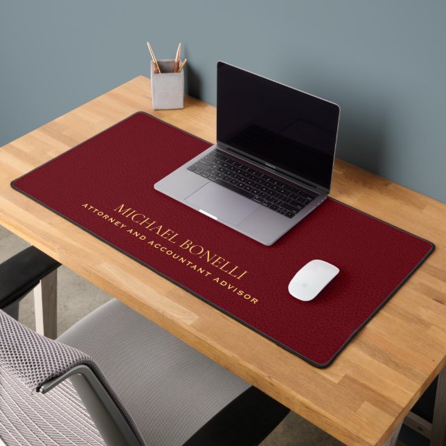 Cardinal RED Leather Masculine Elegant NAME Desk Mat (Office 2)