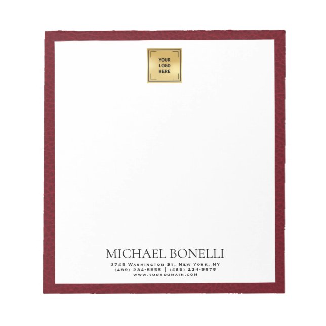 Cardinal Red Leather Square Logo professional Notepad (Front)