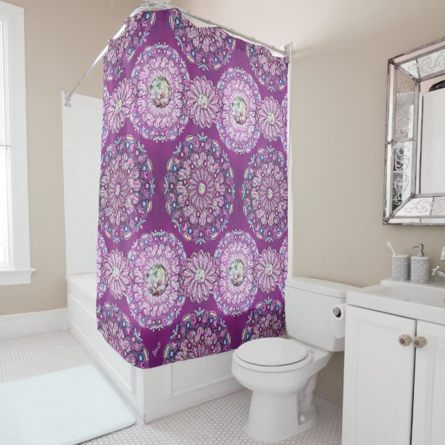 Cardinal red Rosace Shower Curtain (In Situ)
