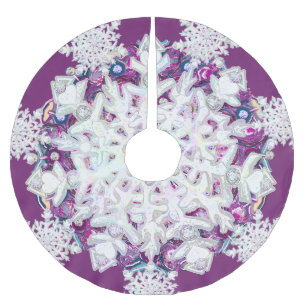 Cardinal red rosace & snowflake brushed polyester tree skirt