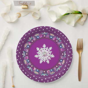 Cardinal red rosace & snowflake paper plate