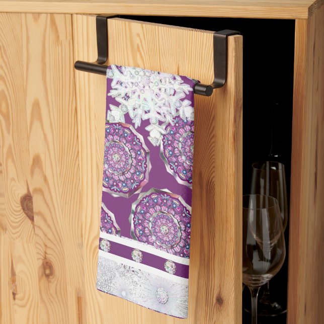 Cardinal red rosace & snowflake tea towel (Thirds Fold)