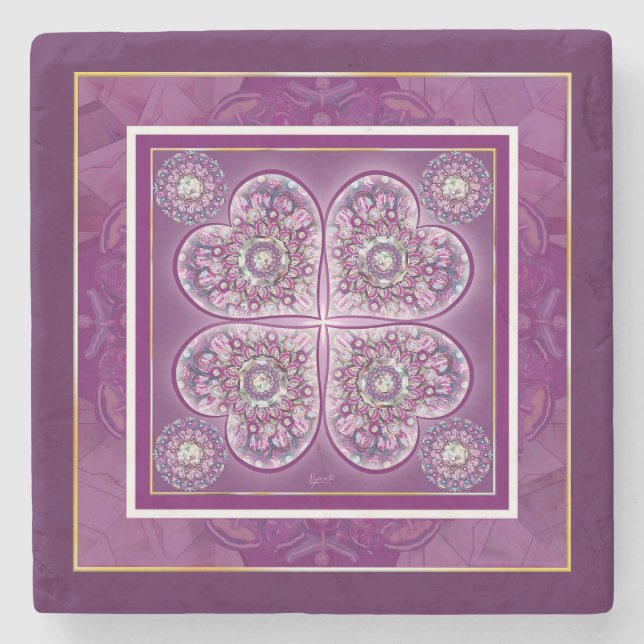 Cardinal red Rosace Stone Coaster (Front)