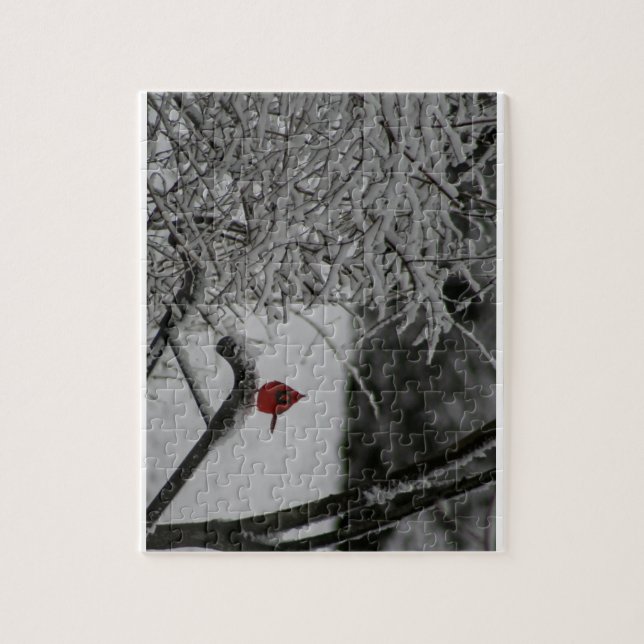 Cardinal Resting in the Snow Jigsaw Puzzle (Vertical)