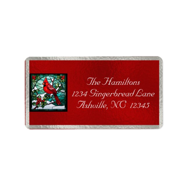 Cardinal & Ribbon Holiday Return Address - Red Label (Front)