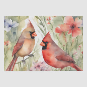 "Cardinal Serenade: A Floral Watercolor Decoupage Tissue Paper