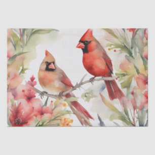"Cardinal Serenade: A Floral Watercolor Decoupage Tissue Paper