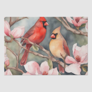 "Cardinal Serenade: A Floral Watercolor Decoupage Tissue Paper