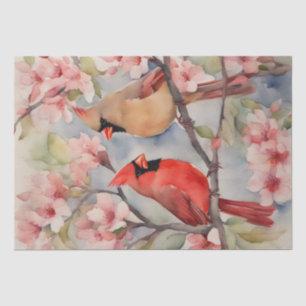 "Cardinal Serenade: A Floral Watercolor Decoupage Tissue Paper