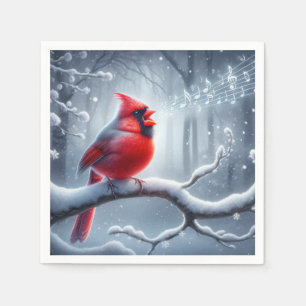 Cardinal Singing With Musical Notes Napkin