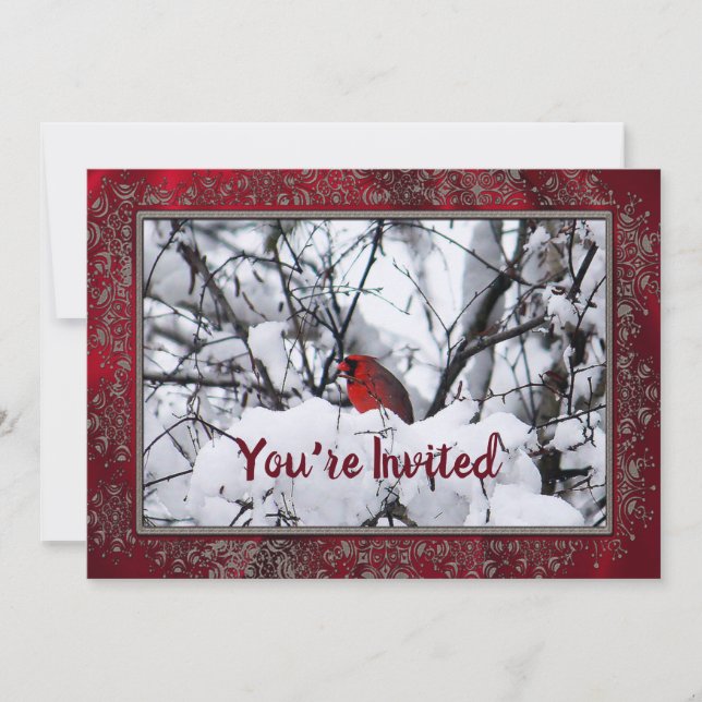 Cardinal Snow 6216 Frame Birthday Invitation (Front)