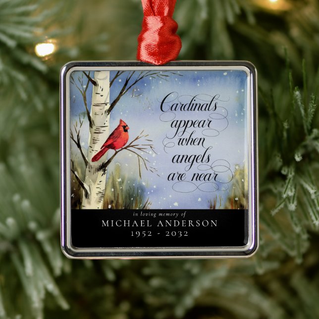 Cardinal Snow Christmas Remembrance Metal Tree Decoration (Tree)