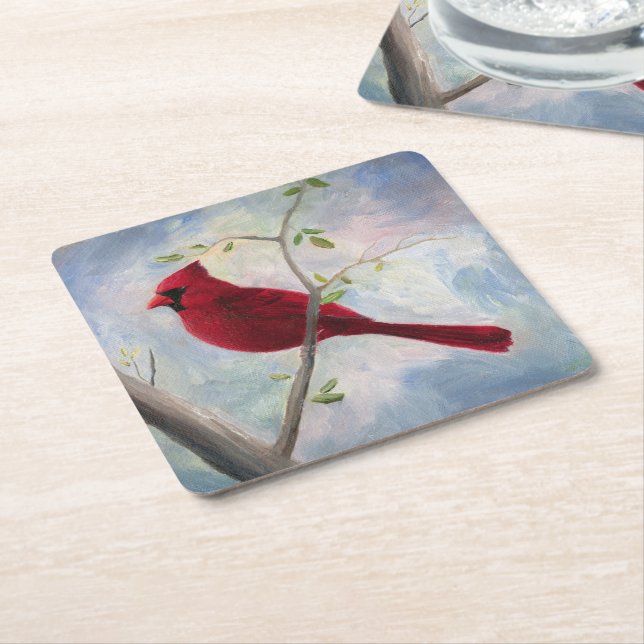Cardinal Square Paper Coaster (Angled)