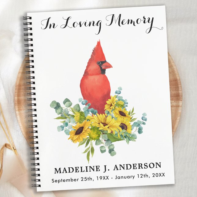 Cardinal Sunflowers Memorial Funeral Guestbook Notebook (Creator Uploaded)