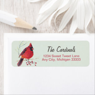 Cardinal Watercolor Art Return Address  Label