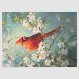 Cardinal White Blossoming Flowers Art Decoupage Tissue Paper