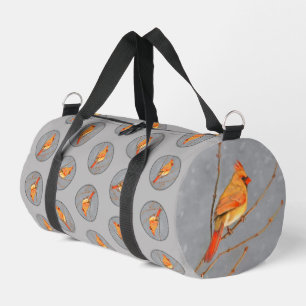 Cardinal Winter Branch Painting Original Bird Art Duffle Bag