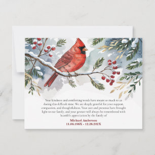 Cardinal Winter Snow Red Bird funeral thank you Card