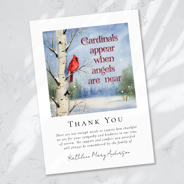 Cardinal Winter Snow Sympathy Funeral  Thank You Card (Creator Uploaded)