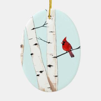Cardinal with Birch Trees Ceramic Tree Decoration