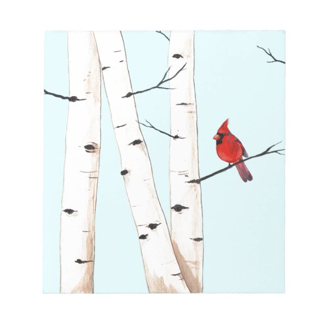 Cardinal with Birch Trees Notepad (Front)