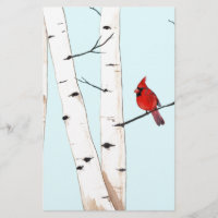 Cardinal with Birch Trees