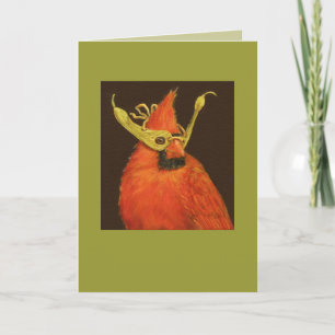 cardinal with maple seed mask card