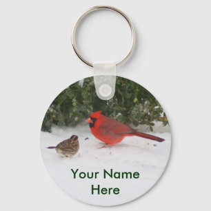 Cardinal with Sparrow Key Ring