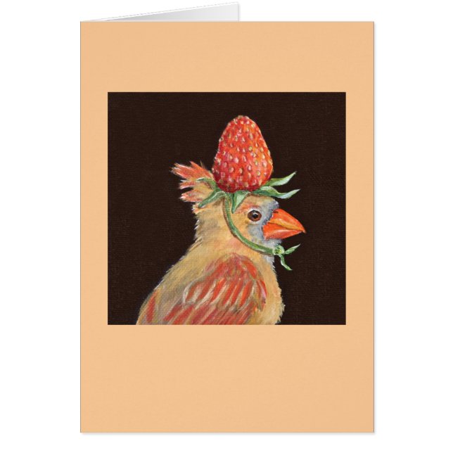 cardinal with strawberry hat card (Front)