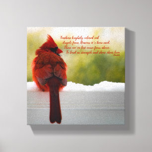 Cardinal with Visitor From Heaven poem 8"x8" Canvas Print
