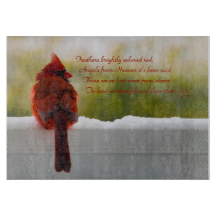 Cardinal with Visitor From Heaven poem Cutting Board