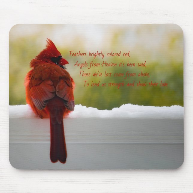 Cardinal with Visitor From Heaven poem Mouse Pad (Front)