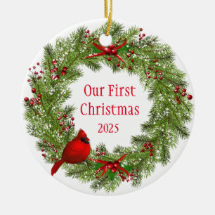 Cardinal Wreath    Ceramic Tree Decoration