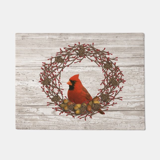 Cardinal Wreath Door Mat (Front)