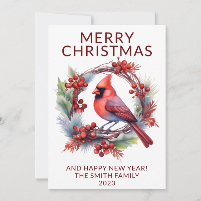 Cardinal Wreath Red Holiday Card (Front)