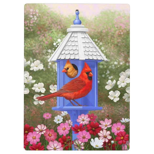 Cardinals and Blue Birdhouse Clipboard (Back)