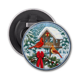 Cardinals and Christmas Bird Feeder Bottle Opener